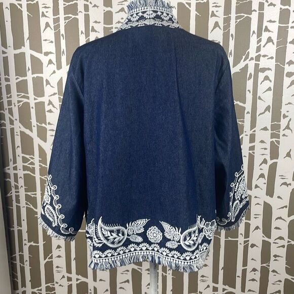 Soft Surroundings Mesaria Boho Embroidered Chambray Denim Fringe Trim Jacket XL - Picture 15 of 16